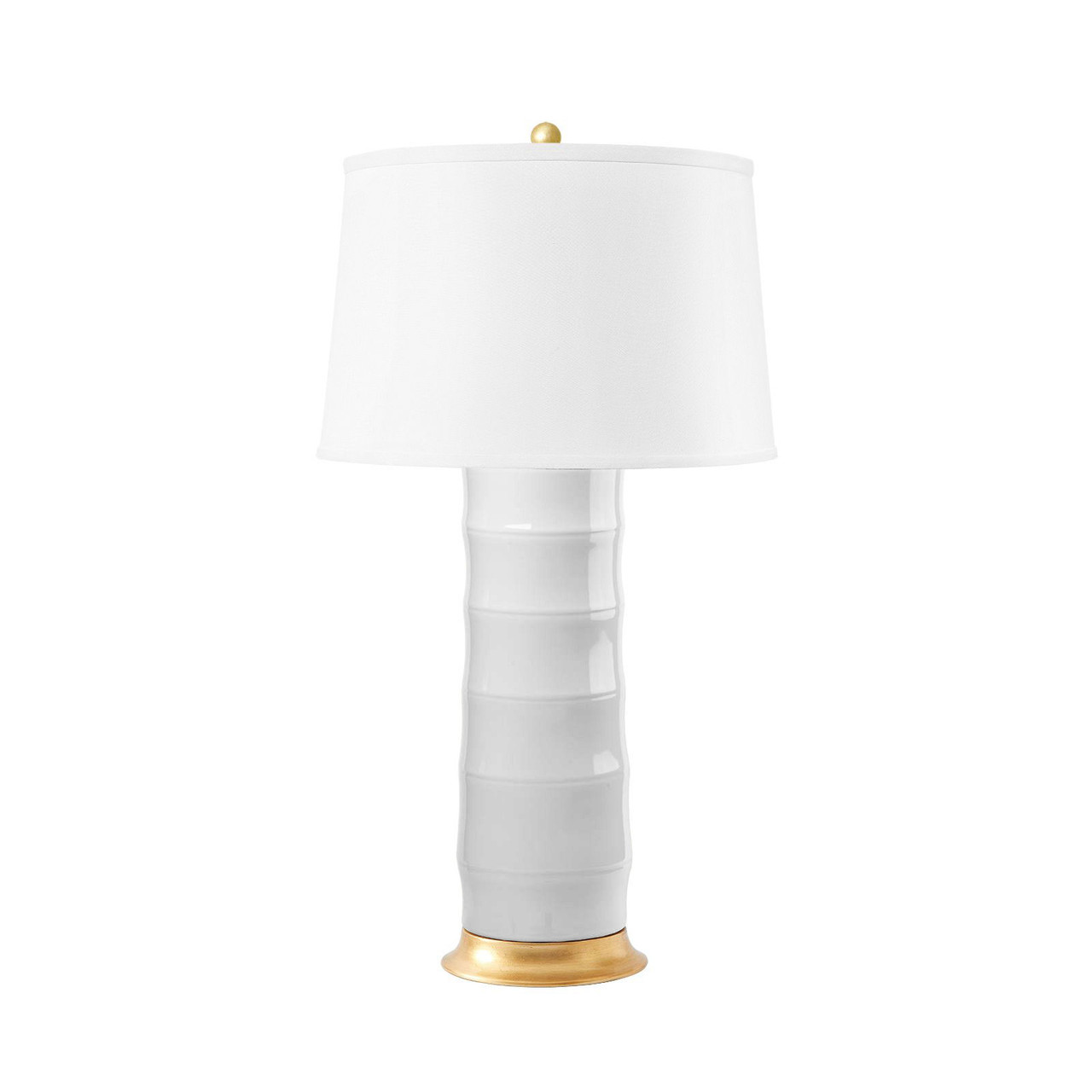 Saigon Lamp with Shade 17-inch White Linen, with Gold, Cool White