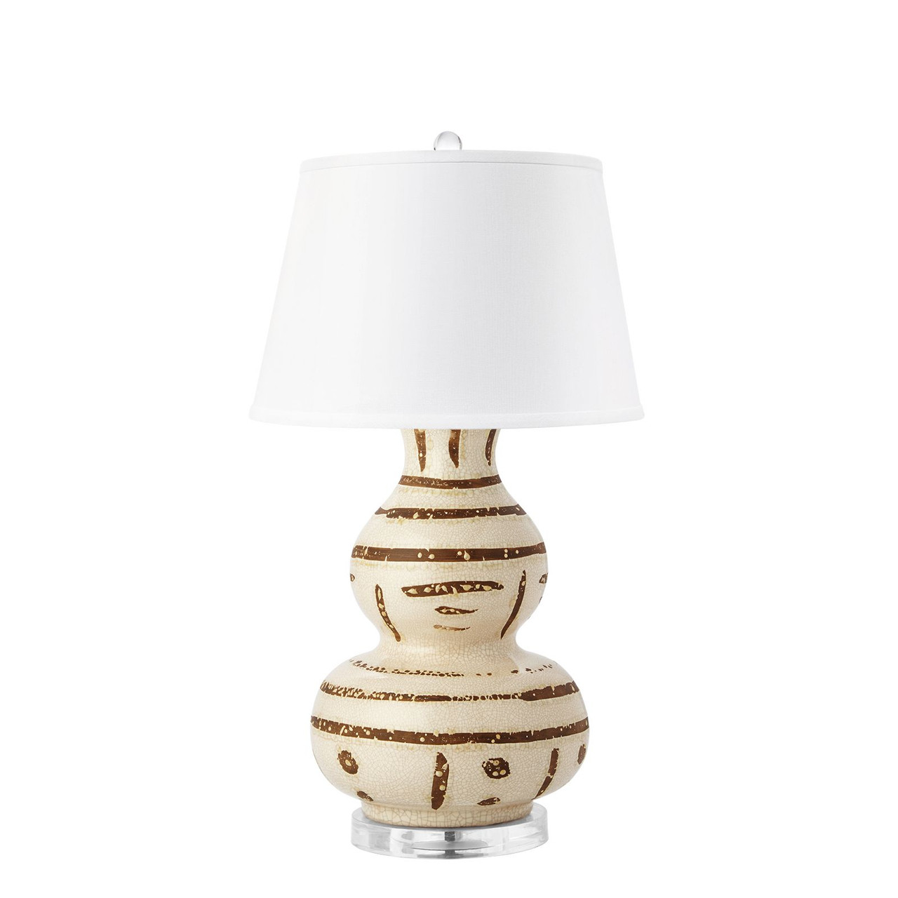 Shino Lamp with Shade 16-inch White Linen, with Nickel, Ivory and Brown