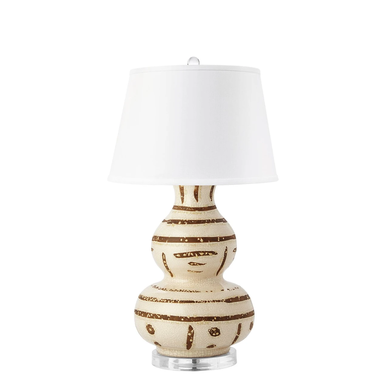 Shino Lamp with Shade 16-inch White Linen, with Nickel, Ivory and Brown