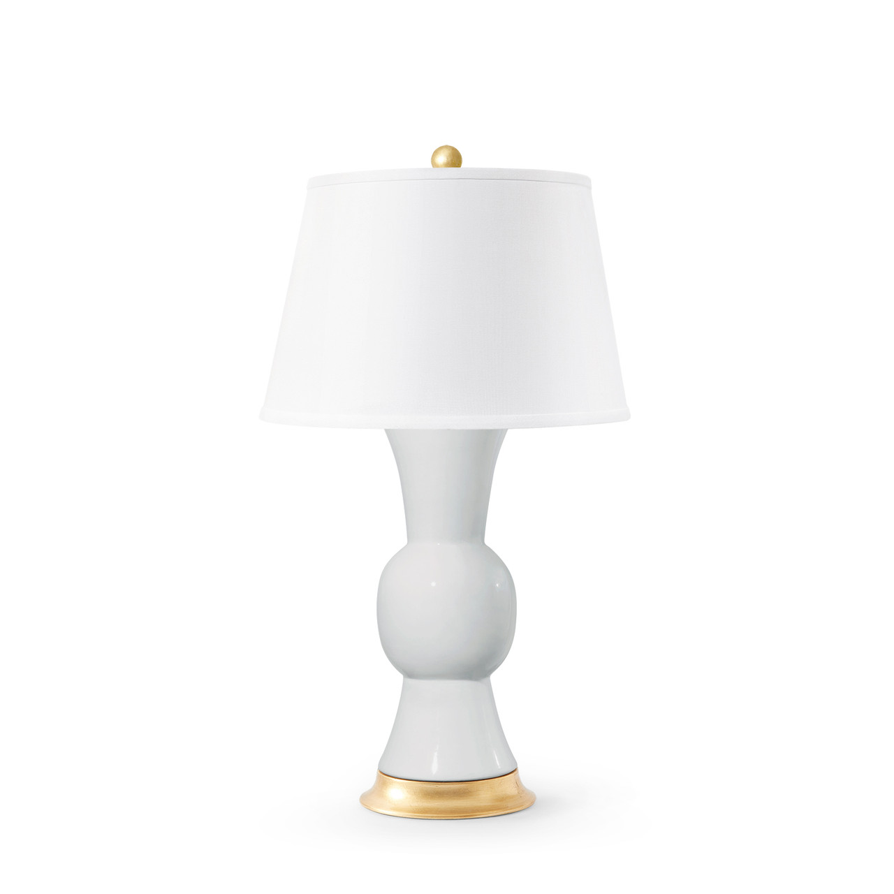 Tao Lamp with Shade 16-inch White Linen, with Gold, White Smoke