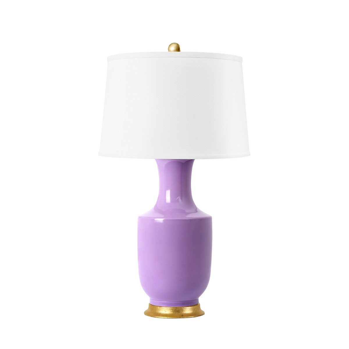 Thalia Lamp with Shade 17-inch White Linen, with Gold, Lilac