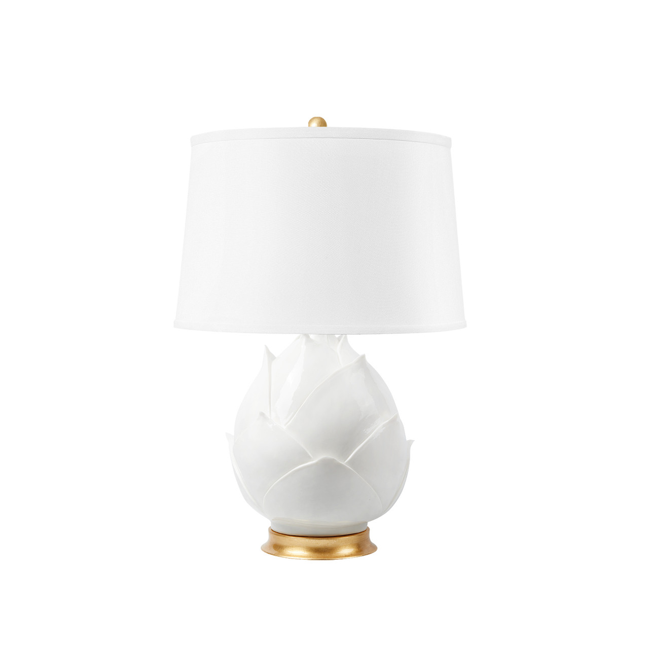 Budding Lamp with Shade 17-inch White Linen, with Gold, Blanc de Chine