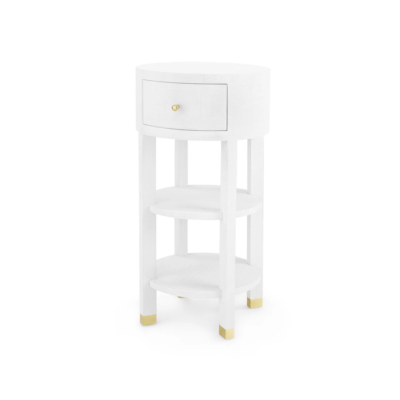 Claudette 1-Drawer Round Side Table, Cream, Brass