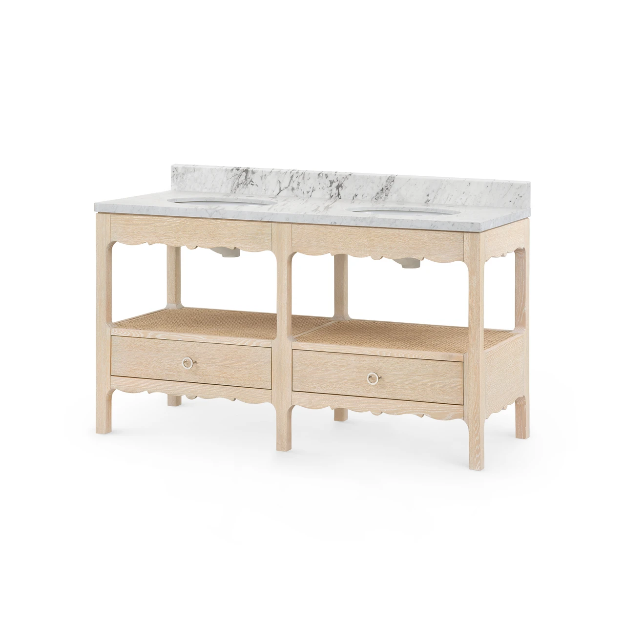 Arianna 2-Drawer Cabinet with 60" Marble Vanity Top, Sand