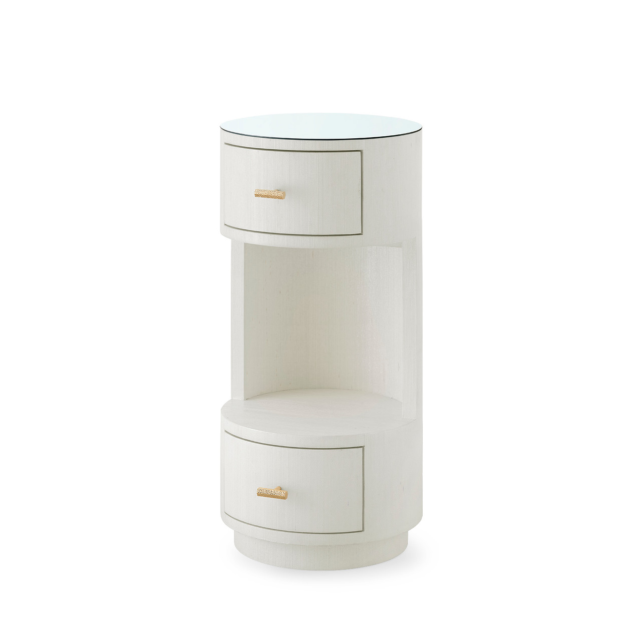 Aaron 2-Drawer Side Table with Glass Top, Sand White