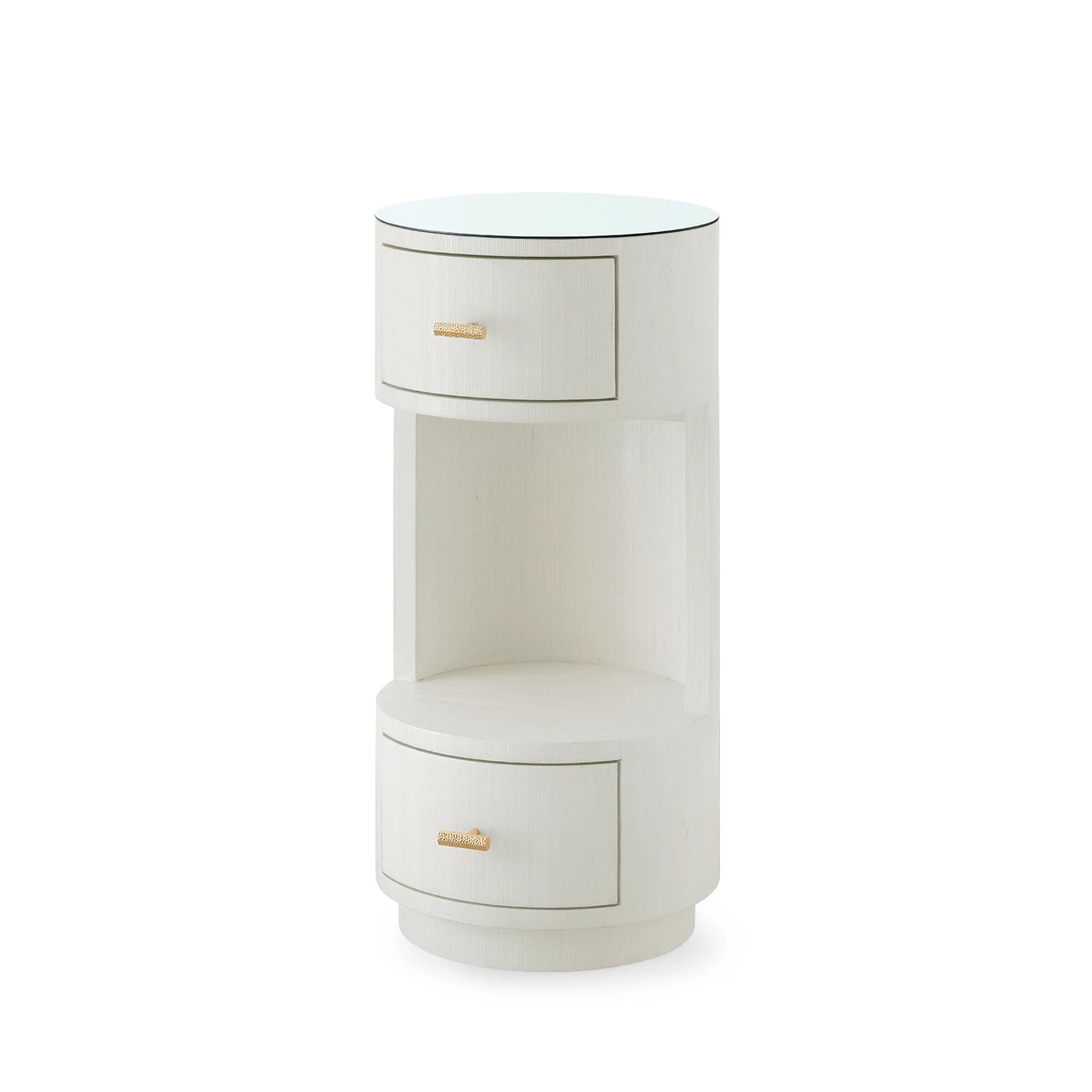 Aaron 2-Drawer Side Table with Glass Top, Sand White