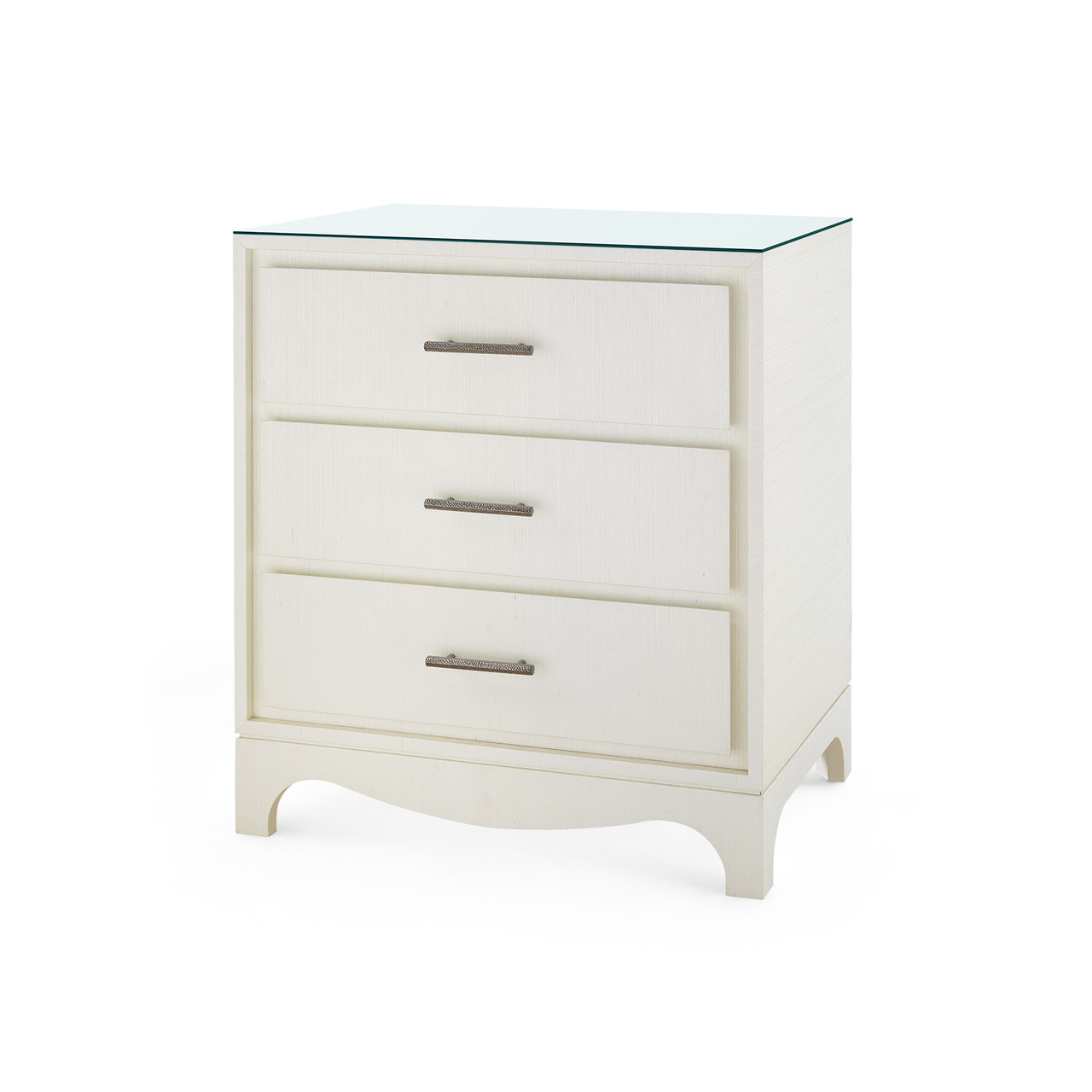 Barrett 3-Drawer Side Table with Glass Top, Sand White