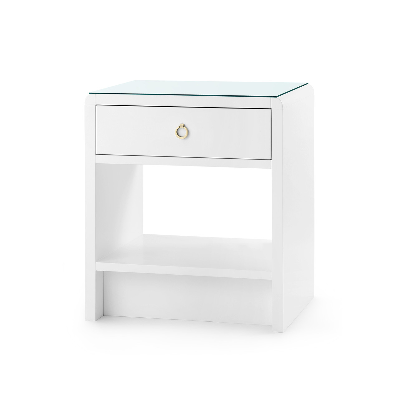 Benjamin 1-Drawer Side Table with Glass Top, White Pearl