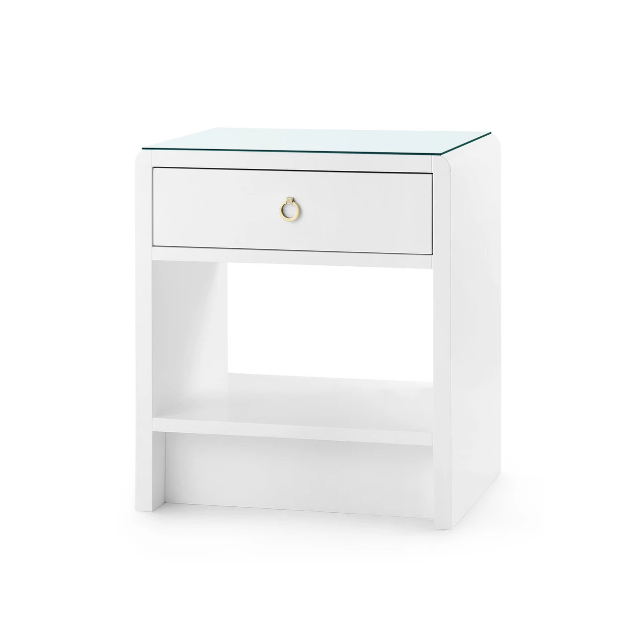 Benjamin 1-Drawer Side Table with Glass Top, White Pearl