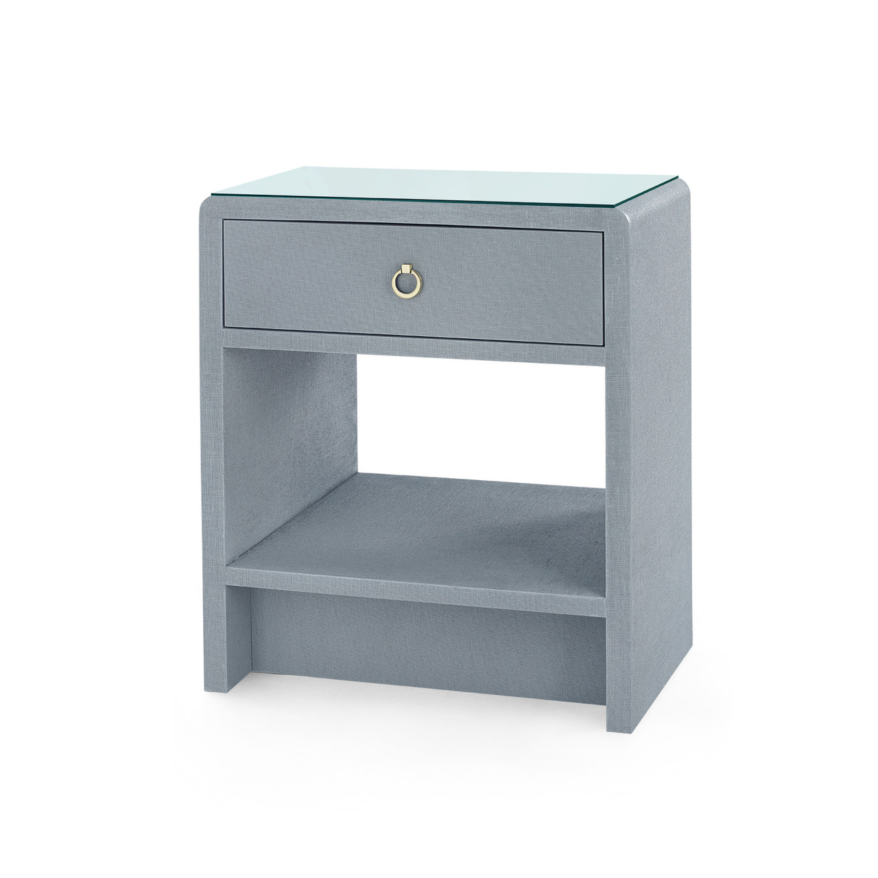 Benjamin Linen 1-Drawer Side Table with Glass Top, Winter Gray