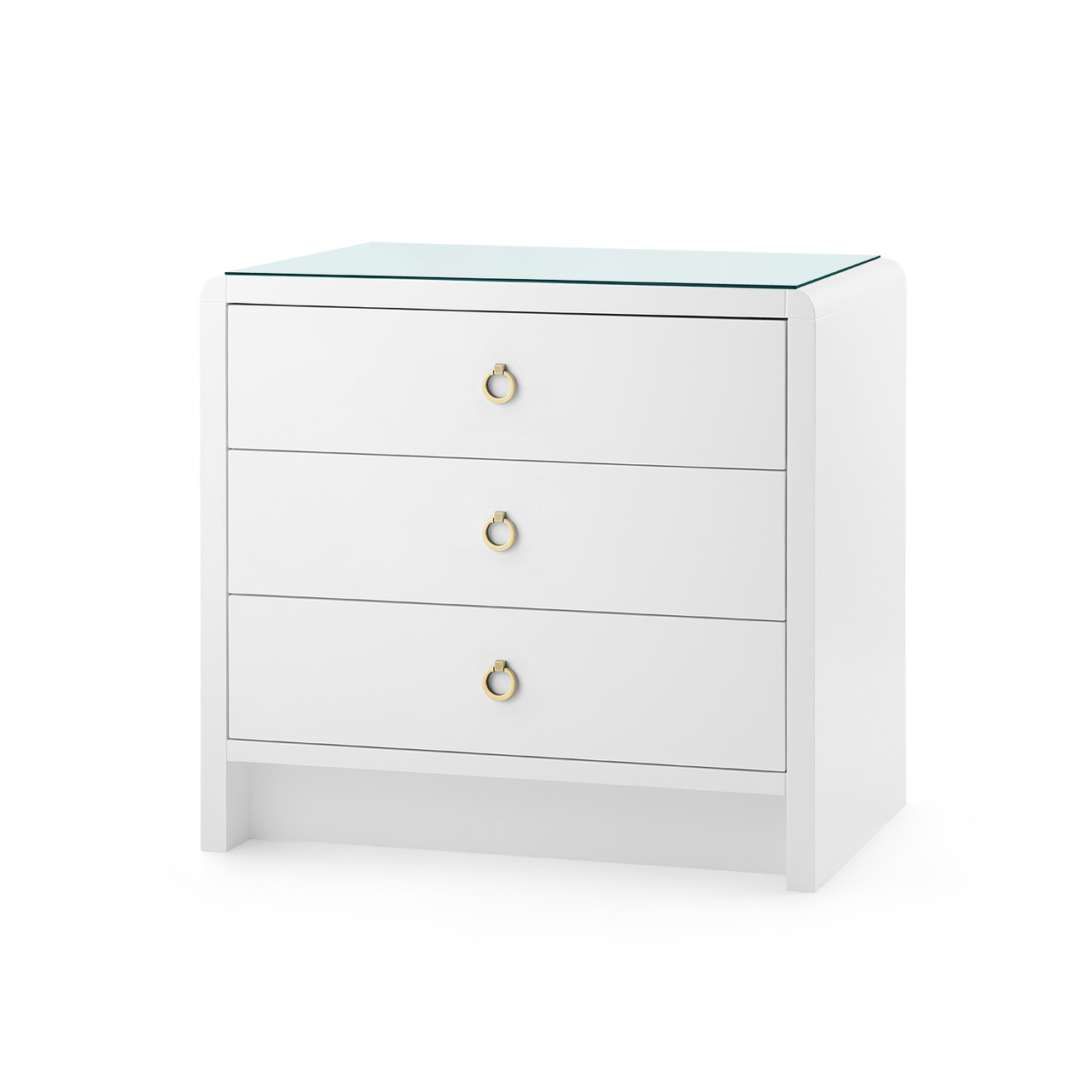 Bryant 3-Drawer Side Table with Glass Top, White Pearl