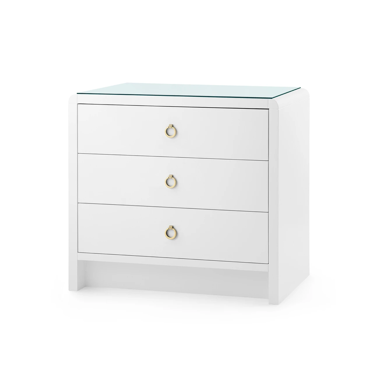 Bryant 3-Drawer Side Table with Glass Top, White Pearl