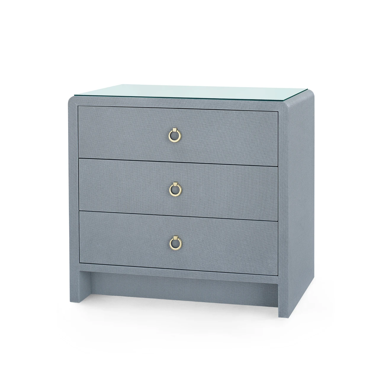 Bryant Linen 3-Drawer Side Table with Glass Top, Winter Gray