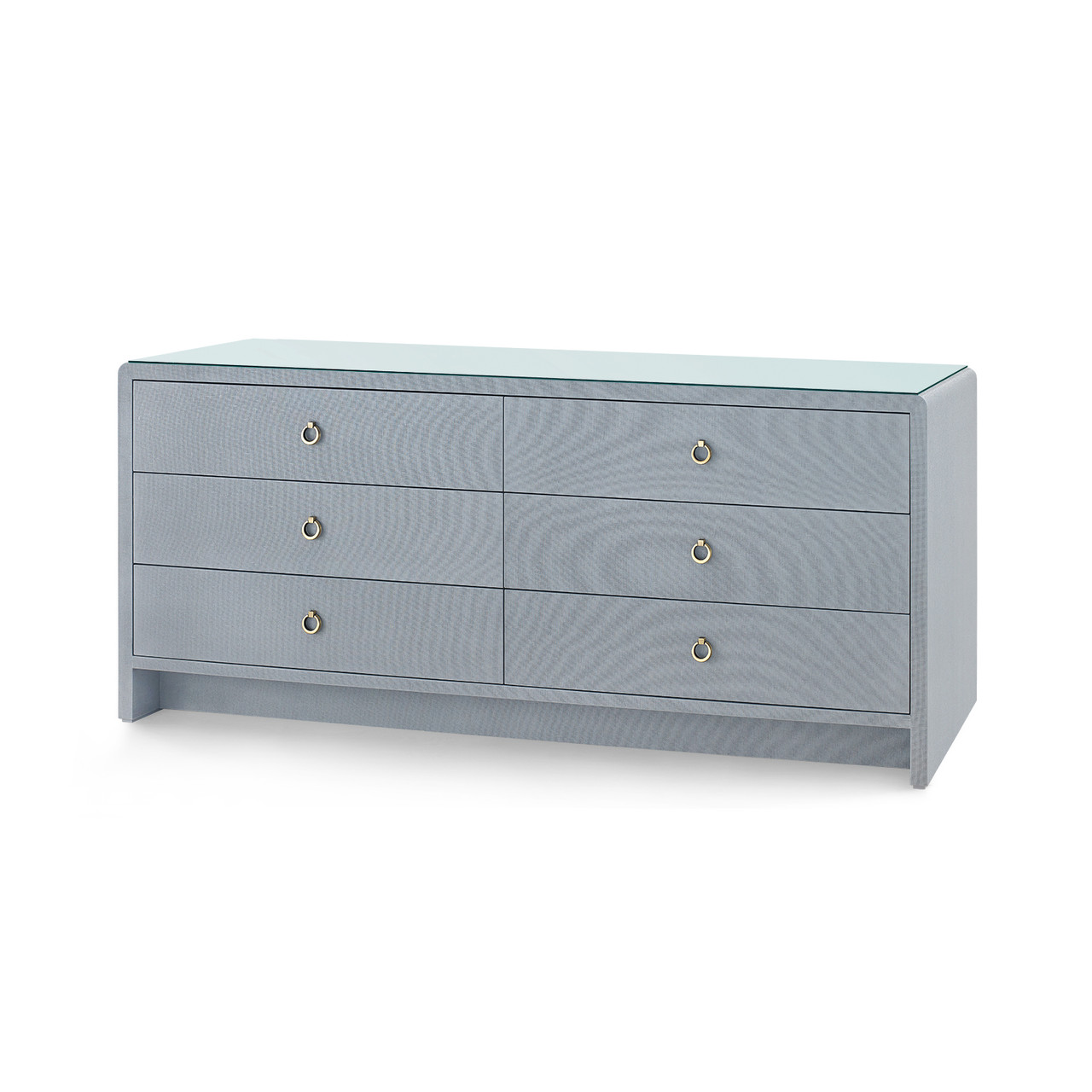 Bryant Linen Extra Wide Large 6-Drawer with Glass Top, Winter Gray