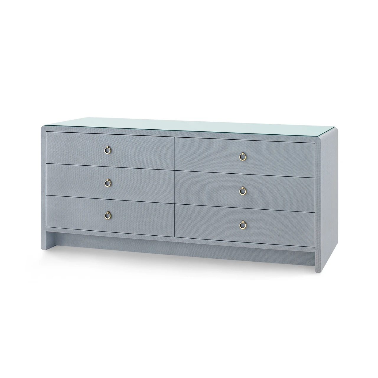 Bryant Linen Extra Wide Large 6-Drawer with Glass Top, Winter Gray