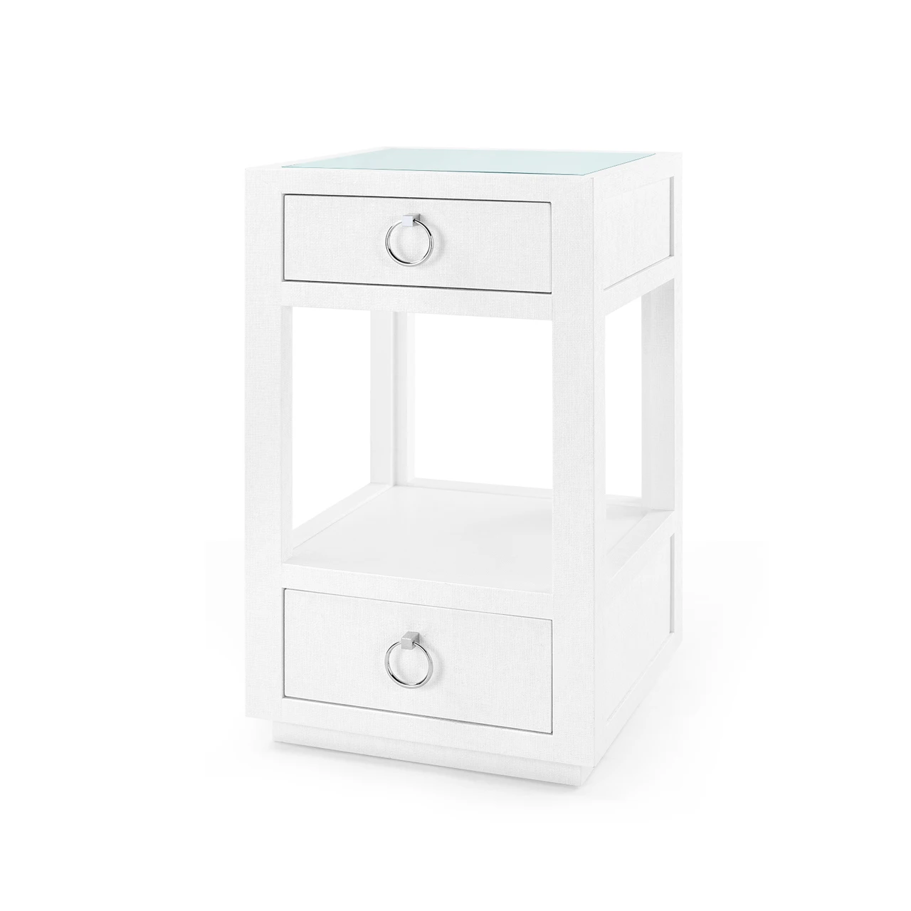 Camilla  2-Drawer Side Table with Glass Top, Chiffon White