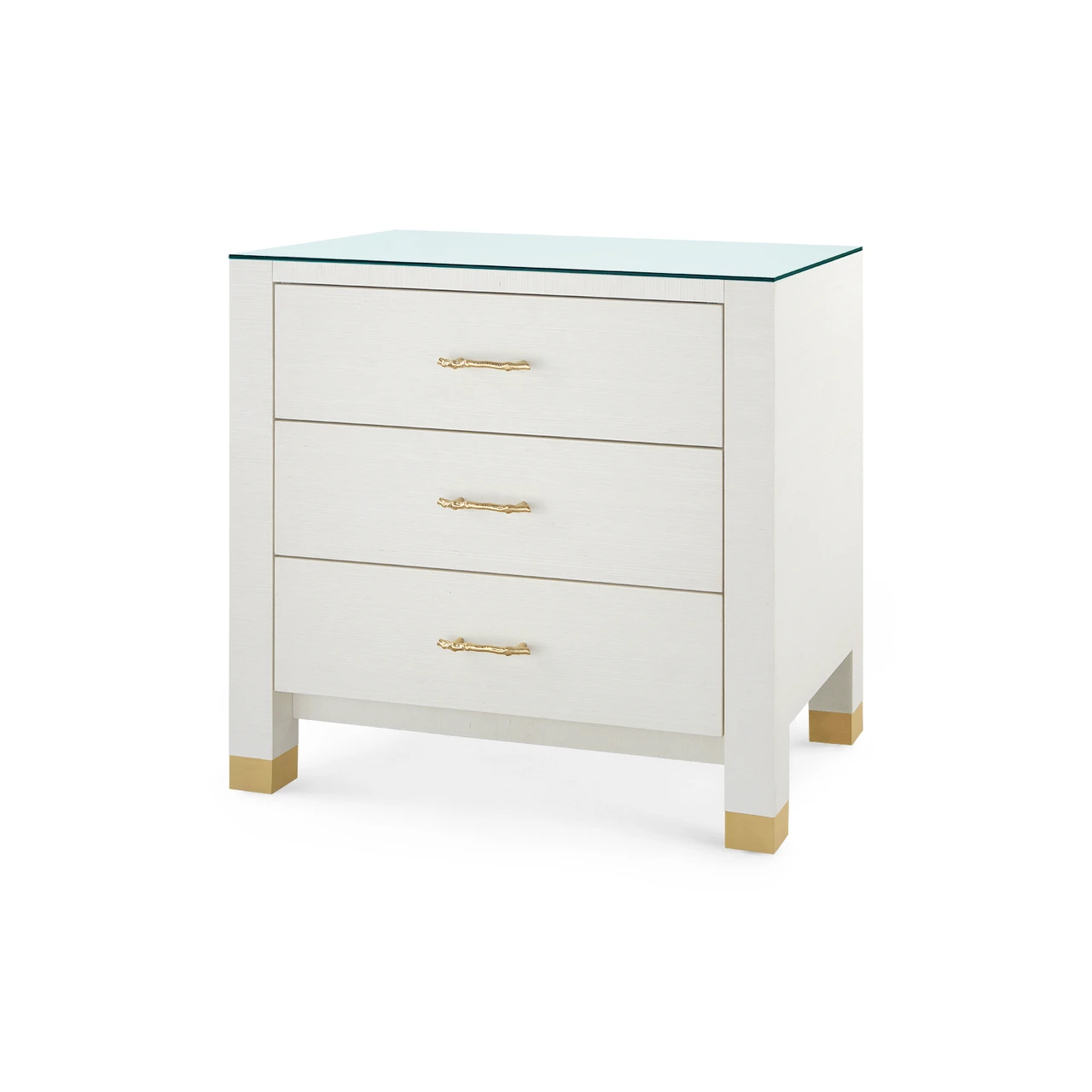 Camden 3-Drawer Side Table with Glass Top, Sand White