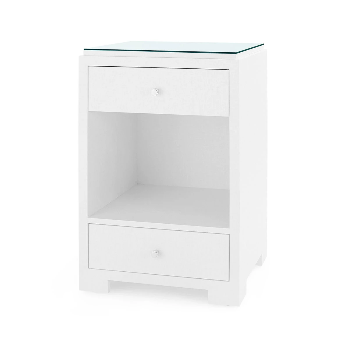 Fedor 2-Drawer Side Table with Glass Top, Chiffon White