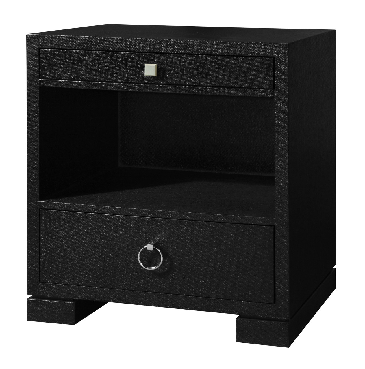 Frances 2-Drawer Side Table with Glass Top, Satin Black