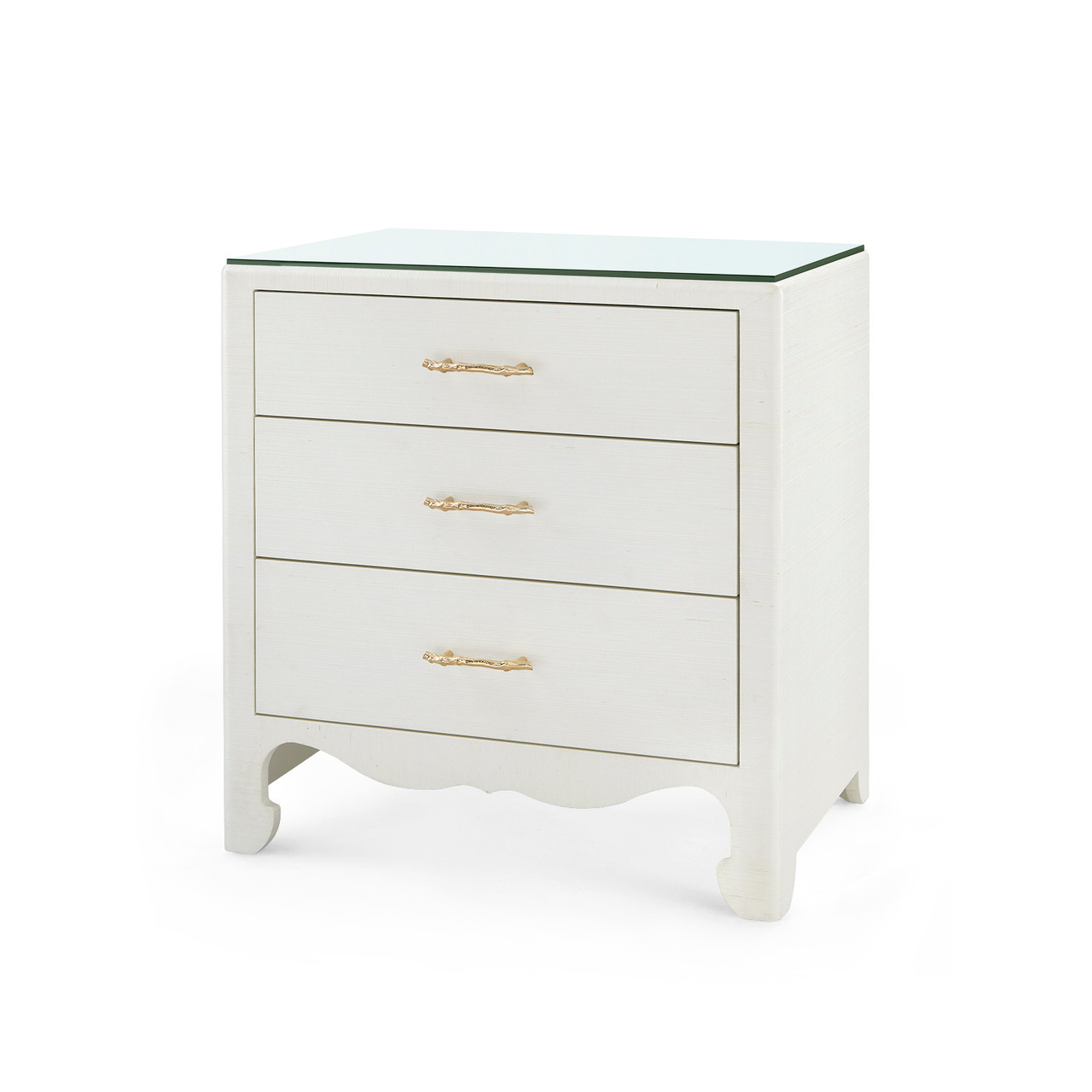 Gianna 3-Drawer Side Table with Glass Top, Sand White