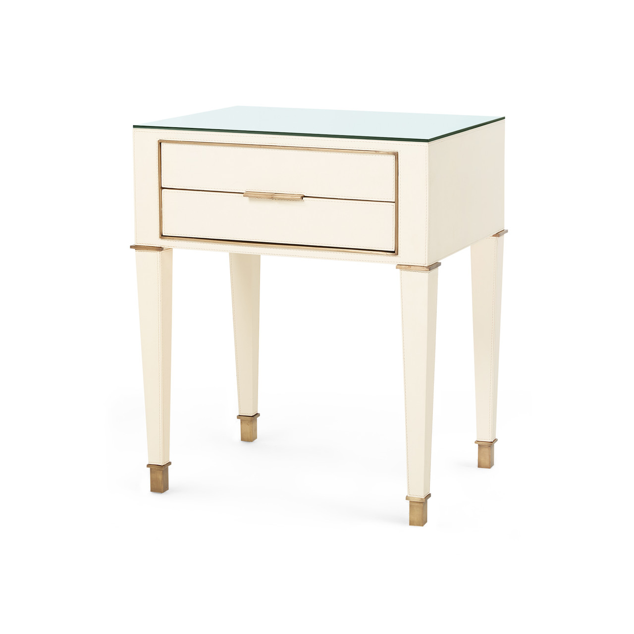 Hunter 2-Drawer Side Table  with Glass Top, Ivory