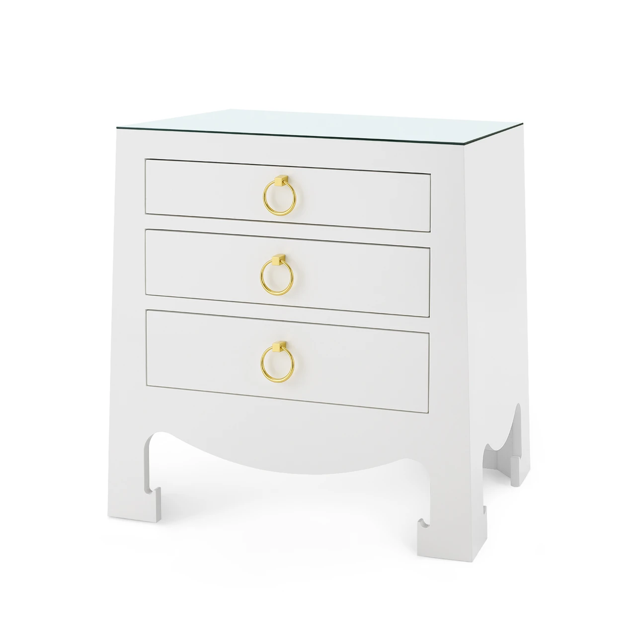 Jacqui 3-Drawer Side Table with Glass Top, Chiffon White