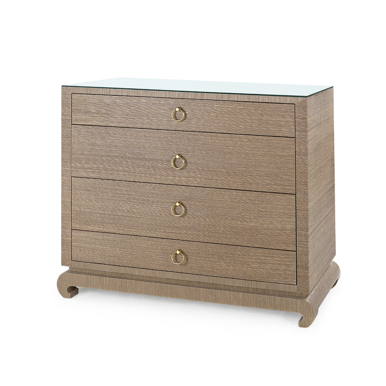 Ming Large 4-Drawer with Glass Top, Flax Brown