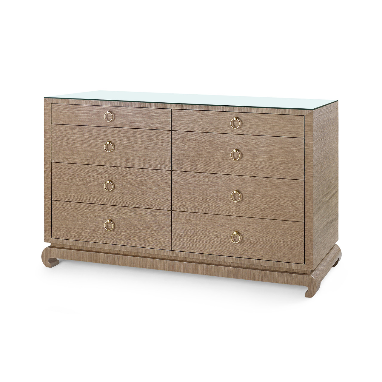 Ming Extra Large 8-Drawer with Glass Top, Flax Brown