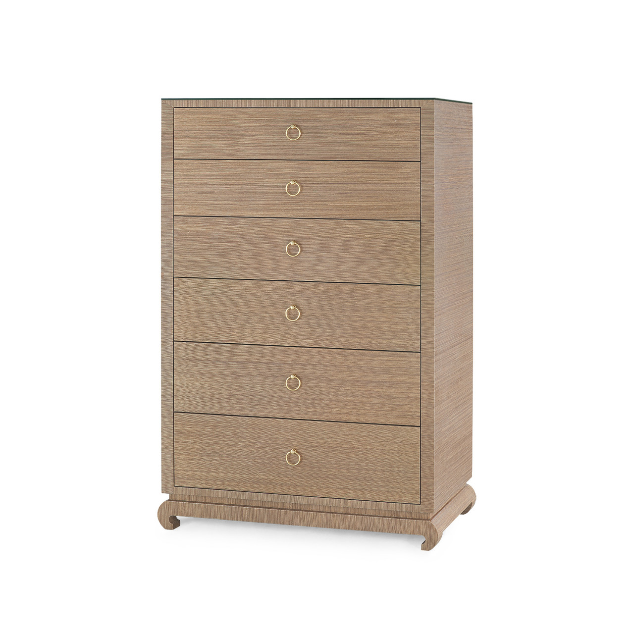 Ming Tall 6-Drawer with Glass Top, Flax Brown