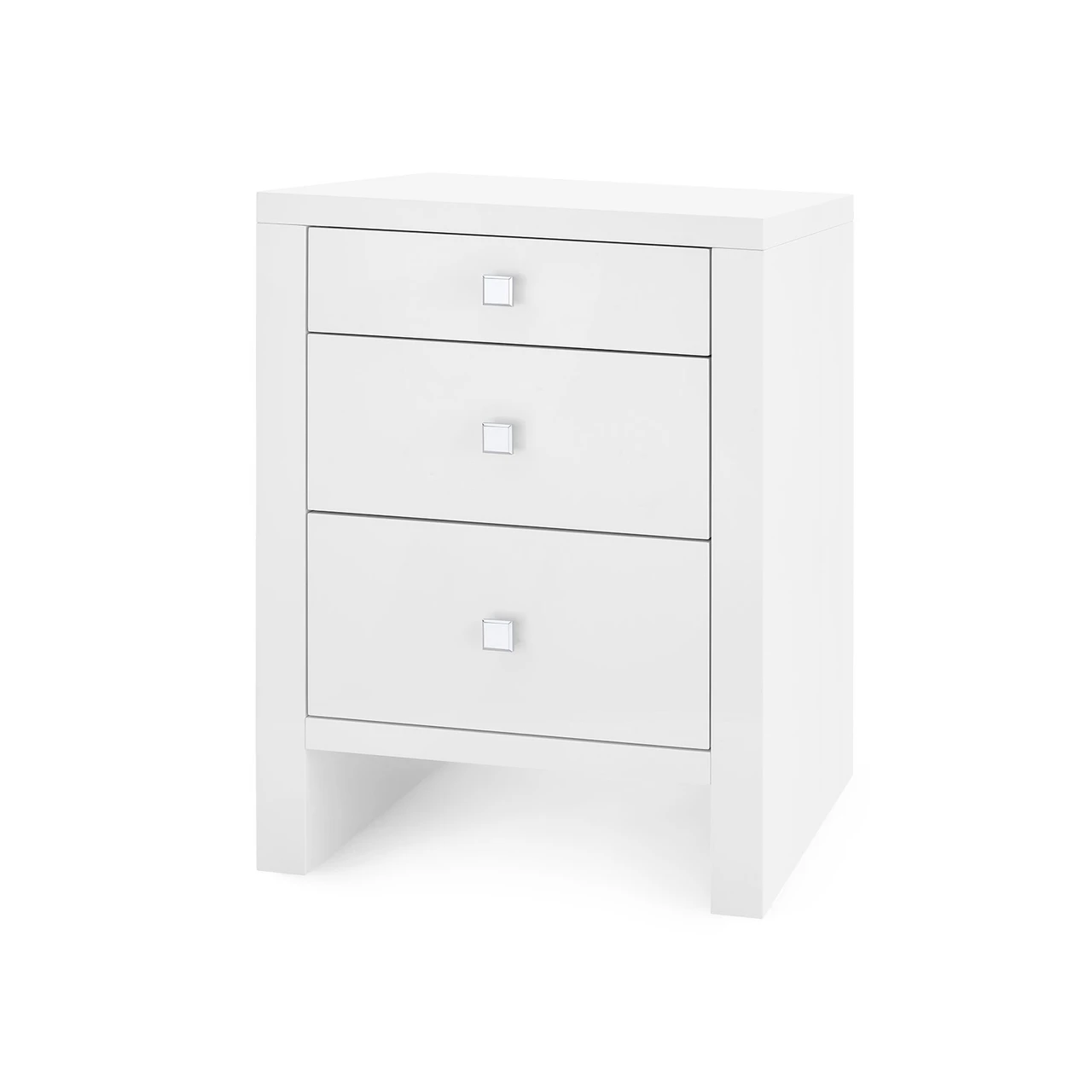 Morgan 3-Drawer Side Table with Glass Top, Chiffon White