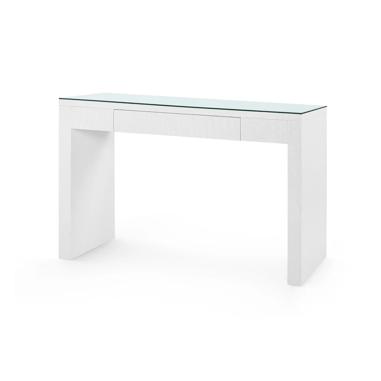 Morgan Grasscloth Console Table with Glass Top, Chiffon White