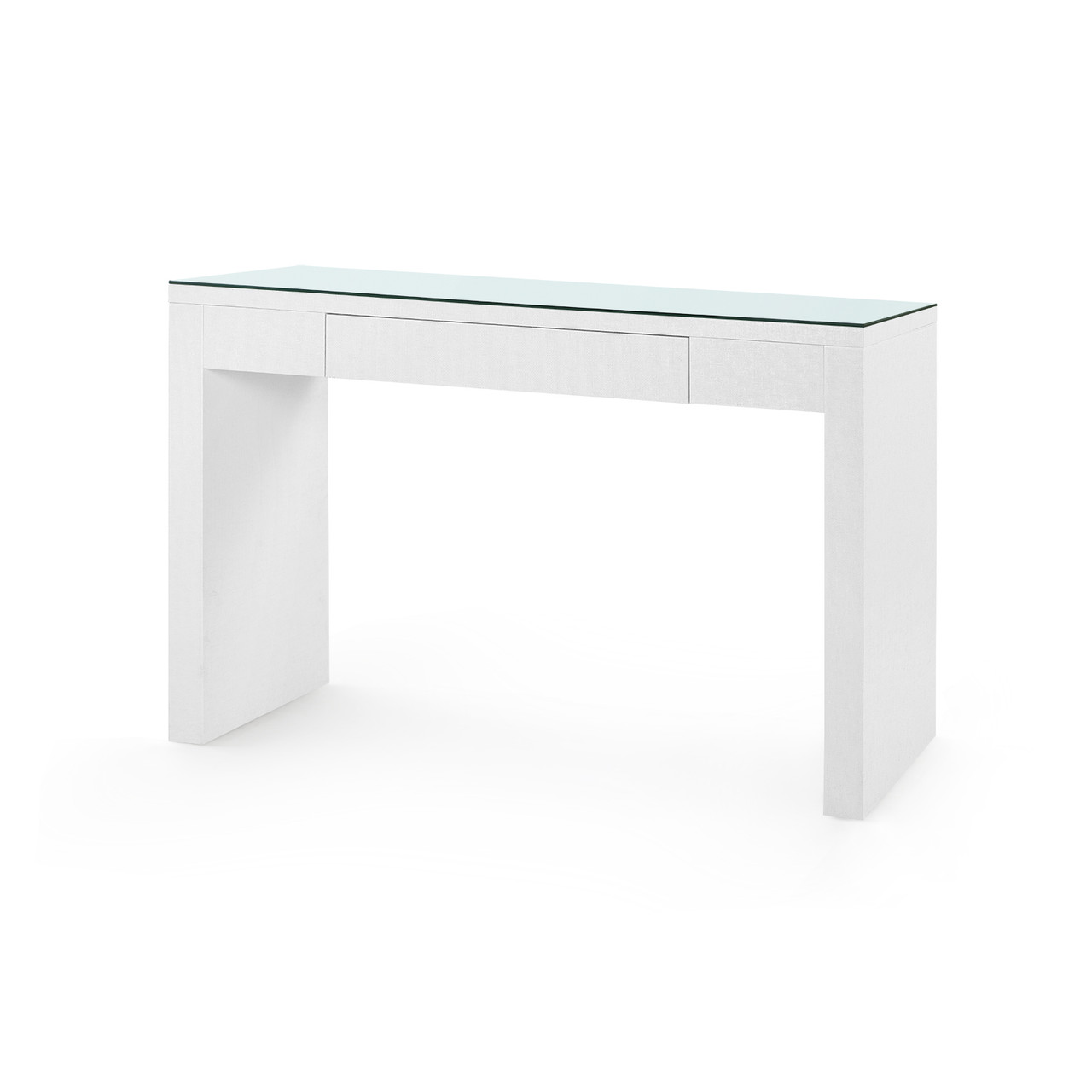 Morgan Grasscloth Console Table with Glass Top, Chiffon White