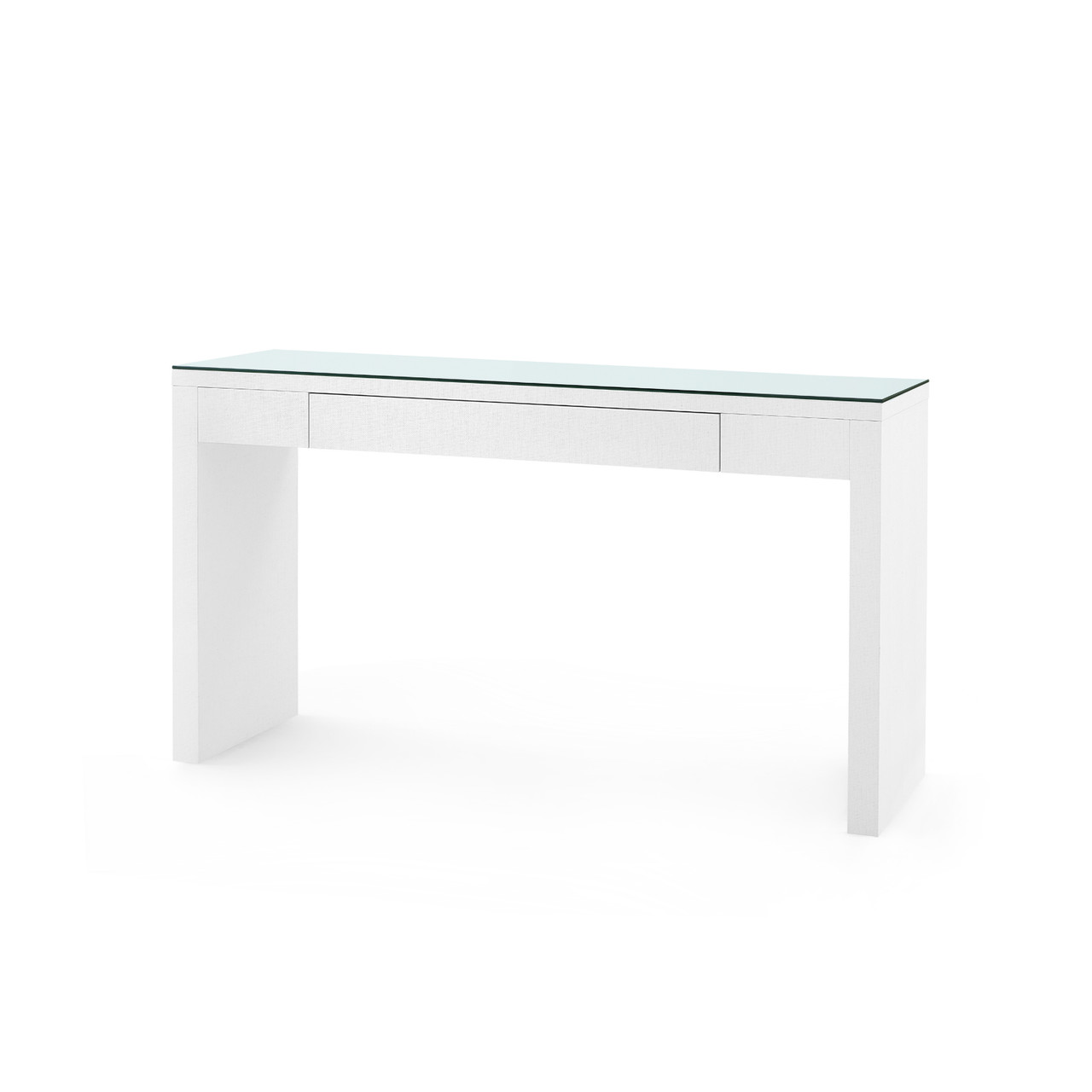 Morgan Large Grasscloth Console Table with Glass Top, Chiffon White