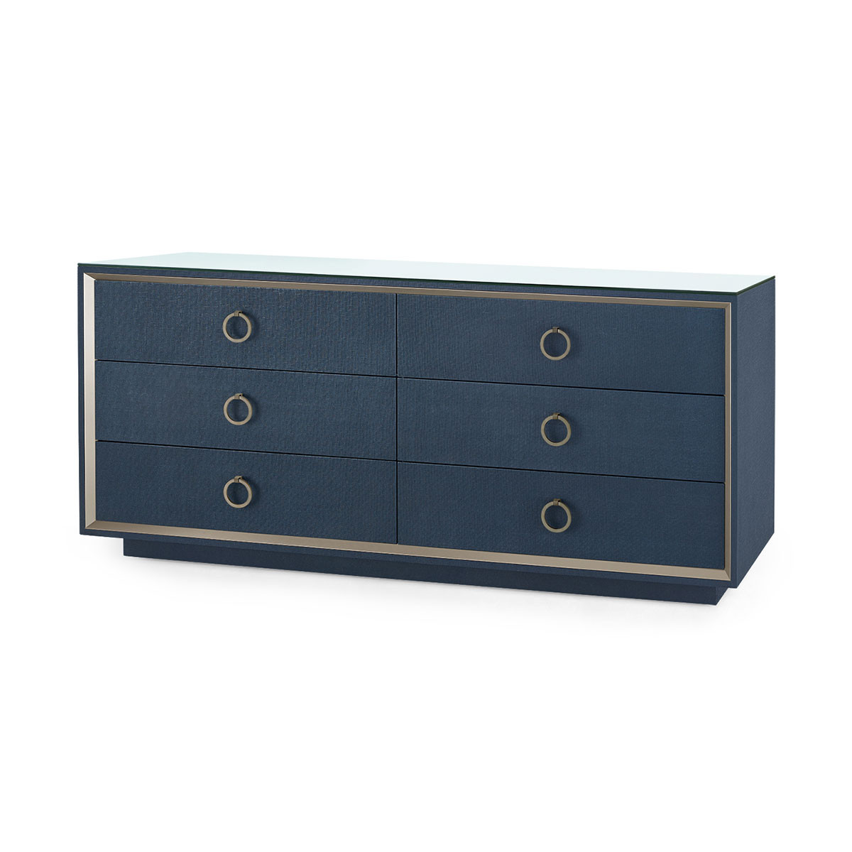 Ansel Extra Large 6-Drawer with Glass Top, Blue Steel