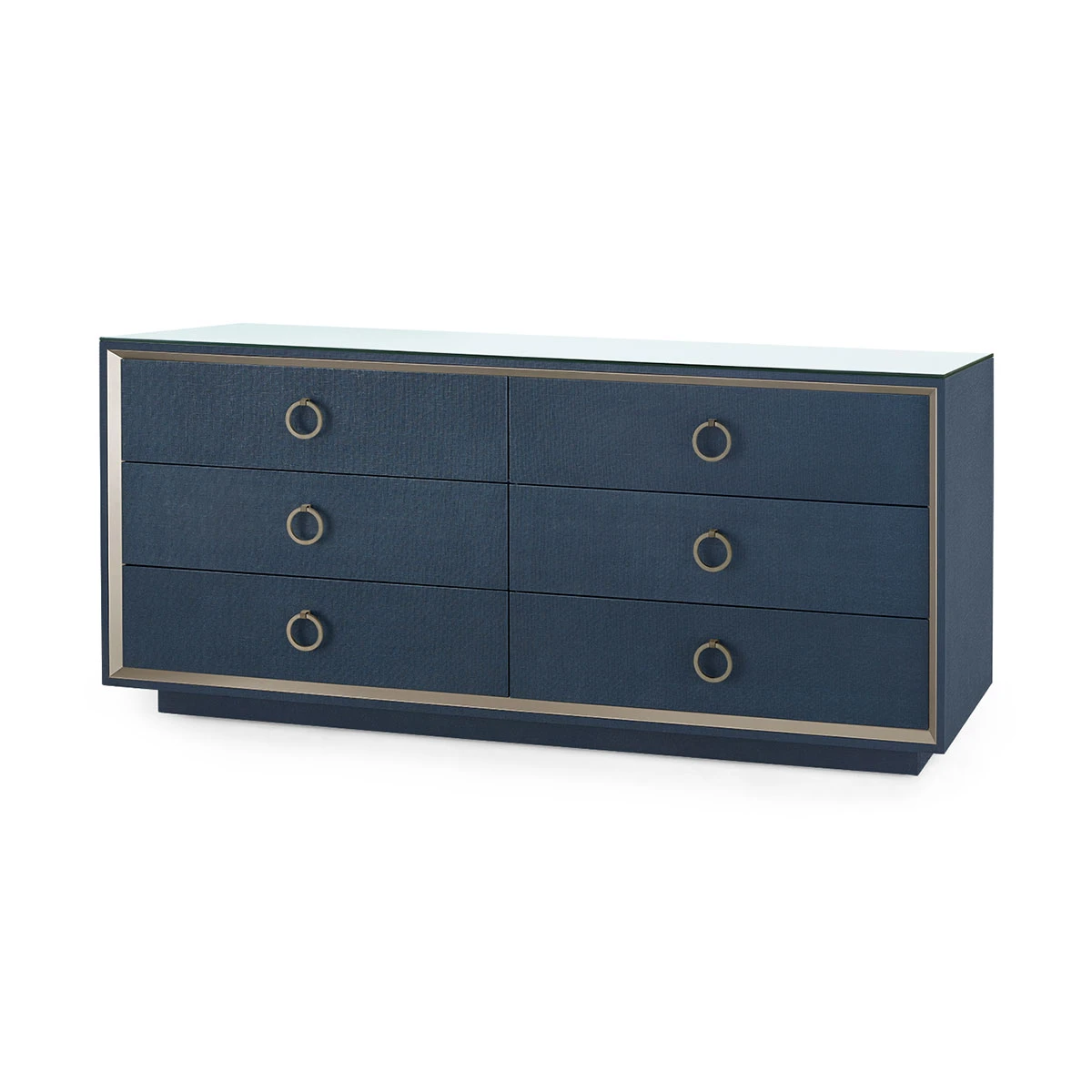 Ansel Extra Large 6-Drawer with Glass Top, Blue Steel