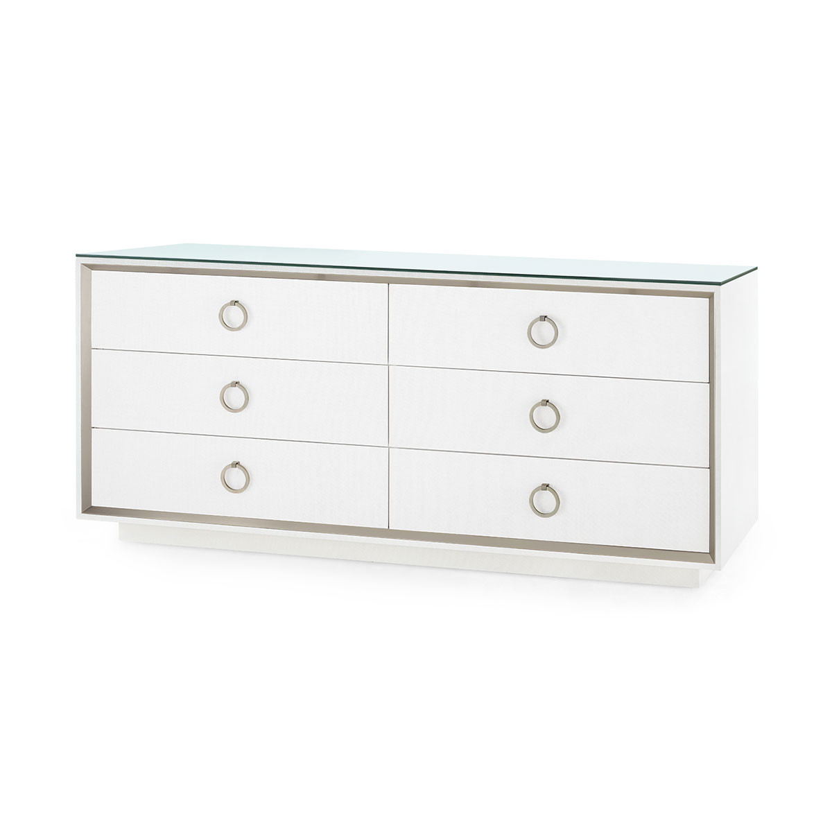 Ansel Extra Large 6-Drawer with Glass Top, Chiffon White