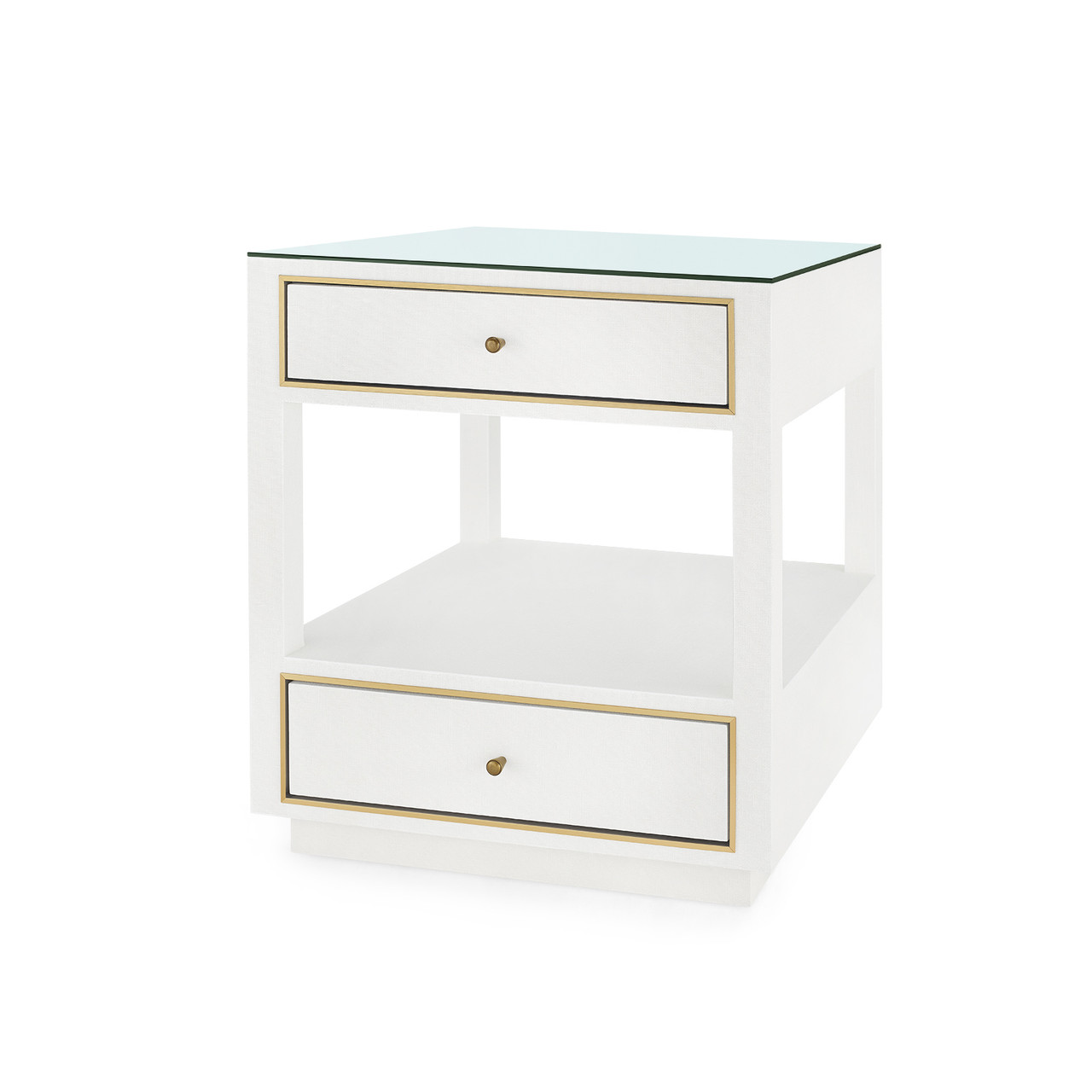 Carmen 2-Drawer Side Table with Glass Top, Chiffon White
