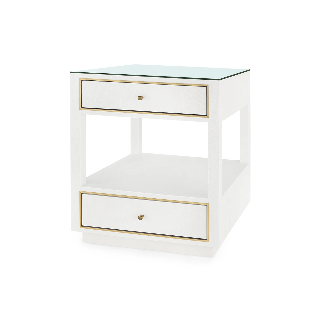 Carmen 2-Drawer Side Table with Glass Top, Chiffon White