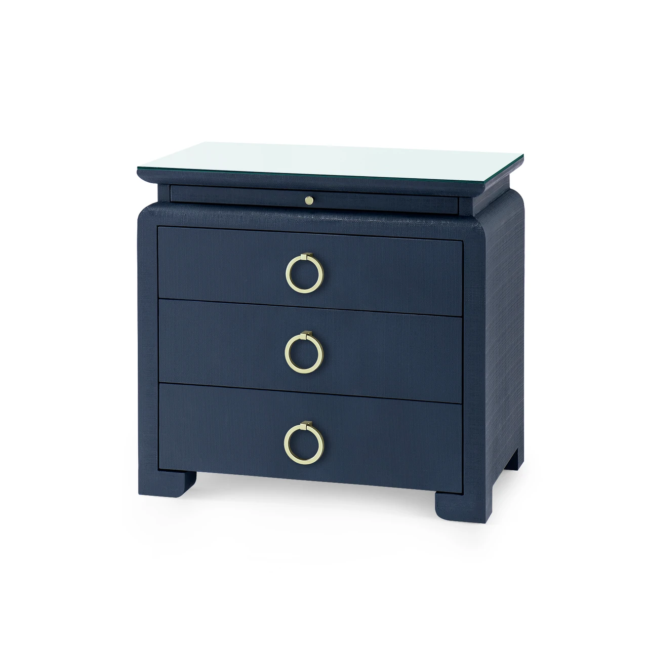 Elina 3-Drawer Side Table with Glass Top, Storm Blue