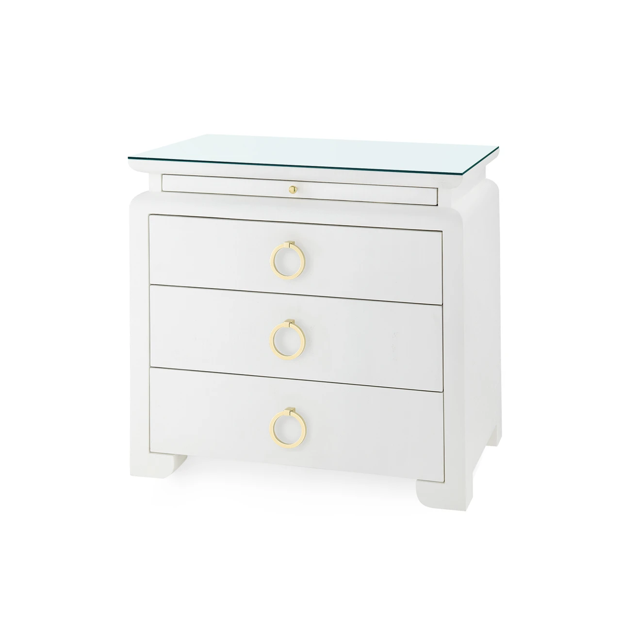 Elina 3-Drawer Side Table with Glass Top, Vanilla