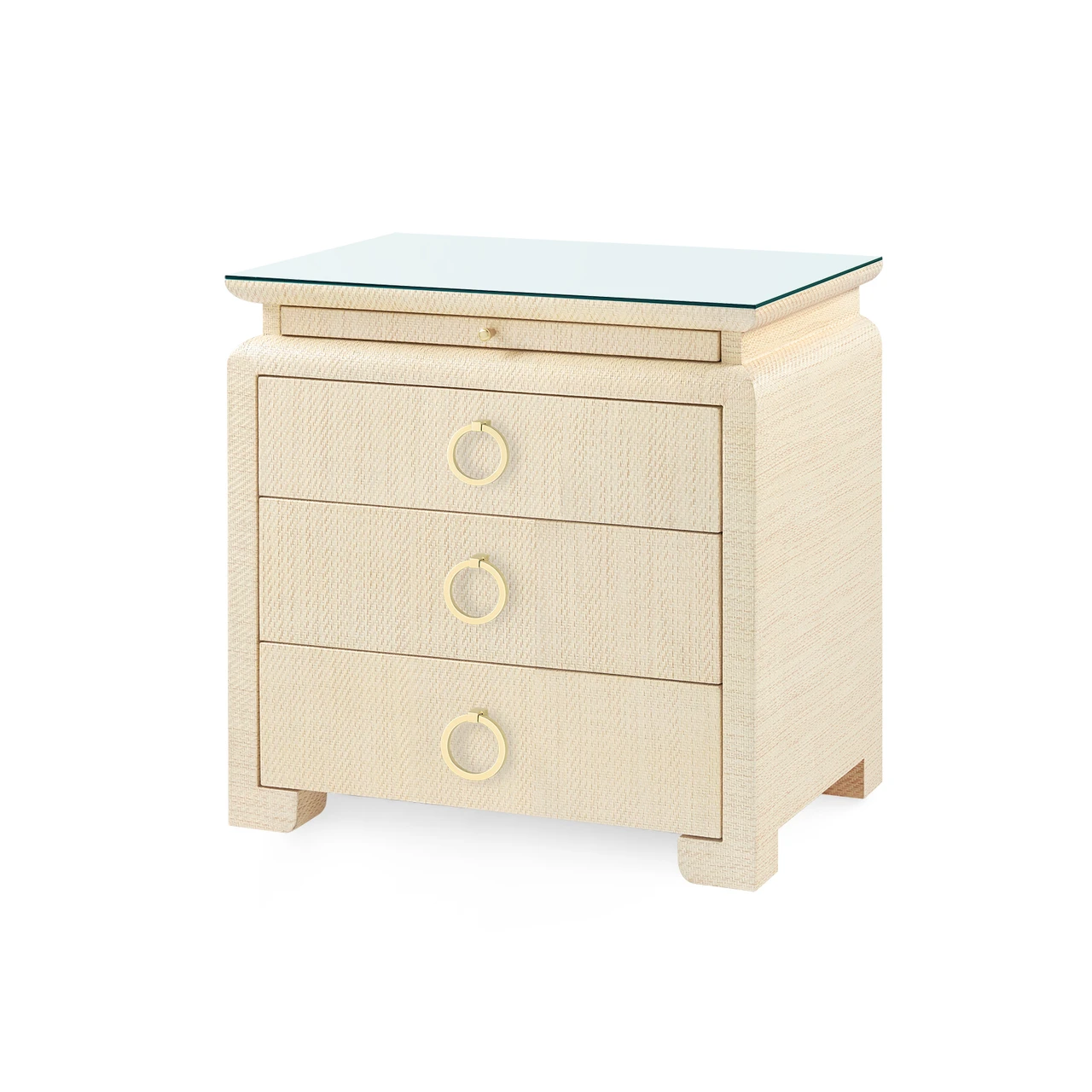 Elina 3-Drawer Side Table with Glass Top, Natural Twill