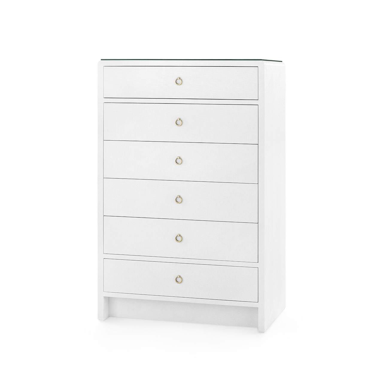 Bryant Tall 6-Drawer with Glass Top, Chiffon White
