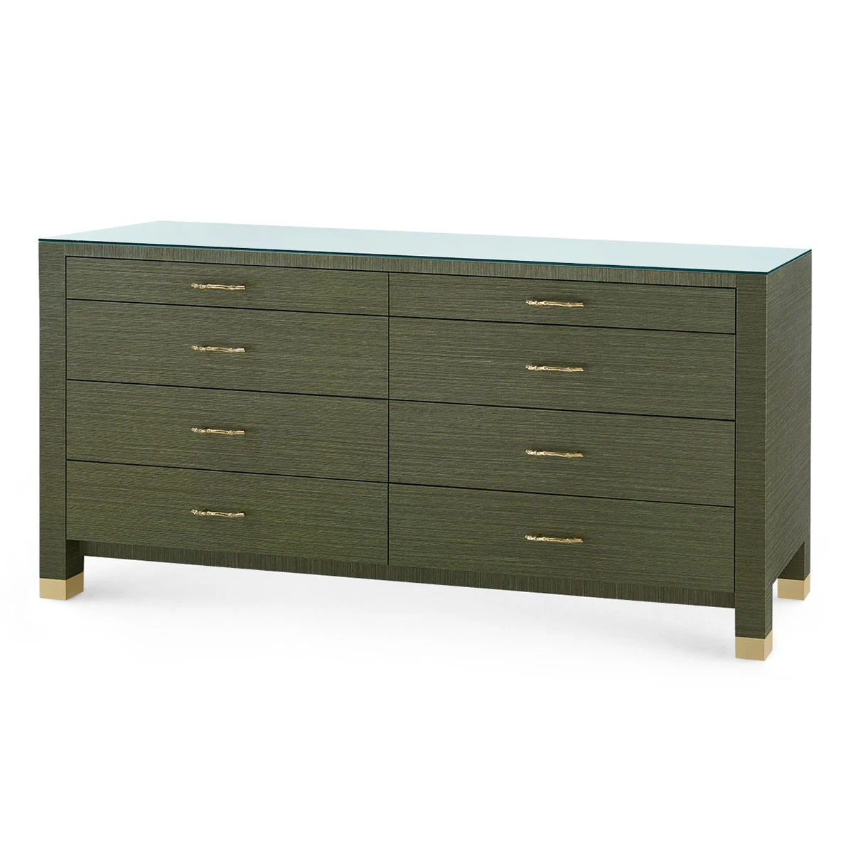 Camden Extra Large 8-Drawer with Glass Top, Deep Olive