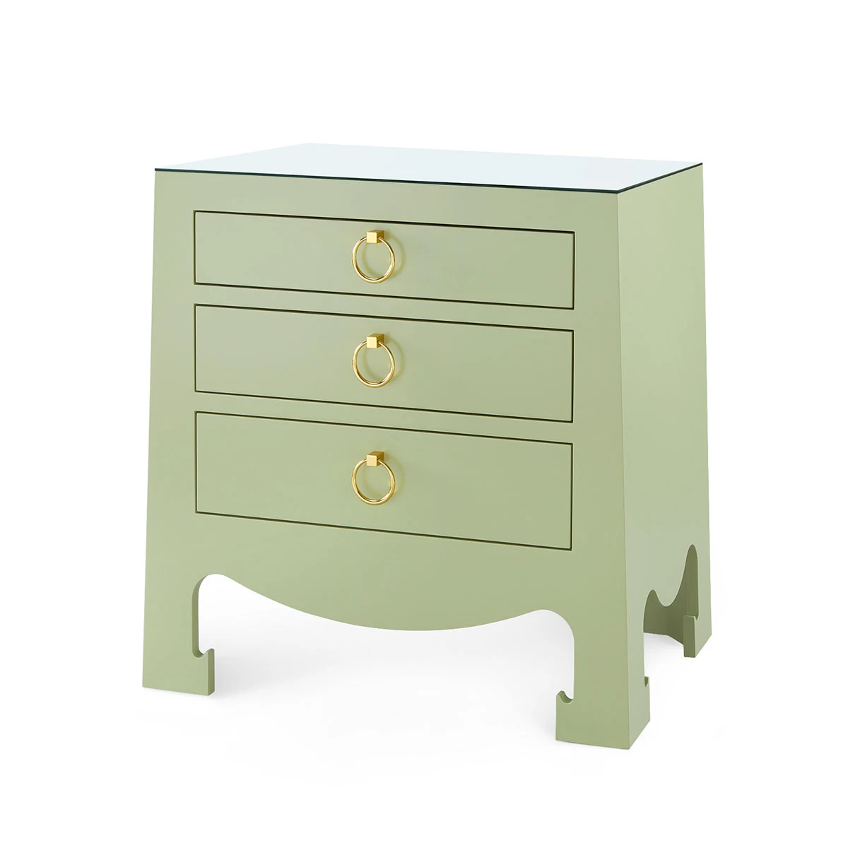 Jacqui 3-Drawer Side Table with Glass Top, Heritage Spring Green