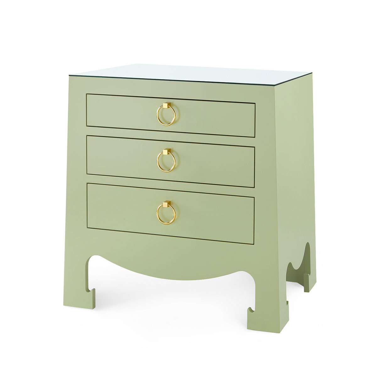 Jacqui 3-Drawer Side Table with Glass Top, Heritage Spring Green
