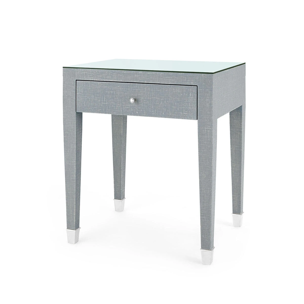 Claudette 1-Drawer Side Table with Glass Top, Washed Winter Gray