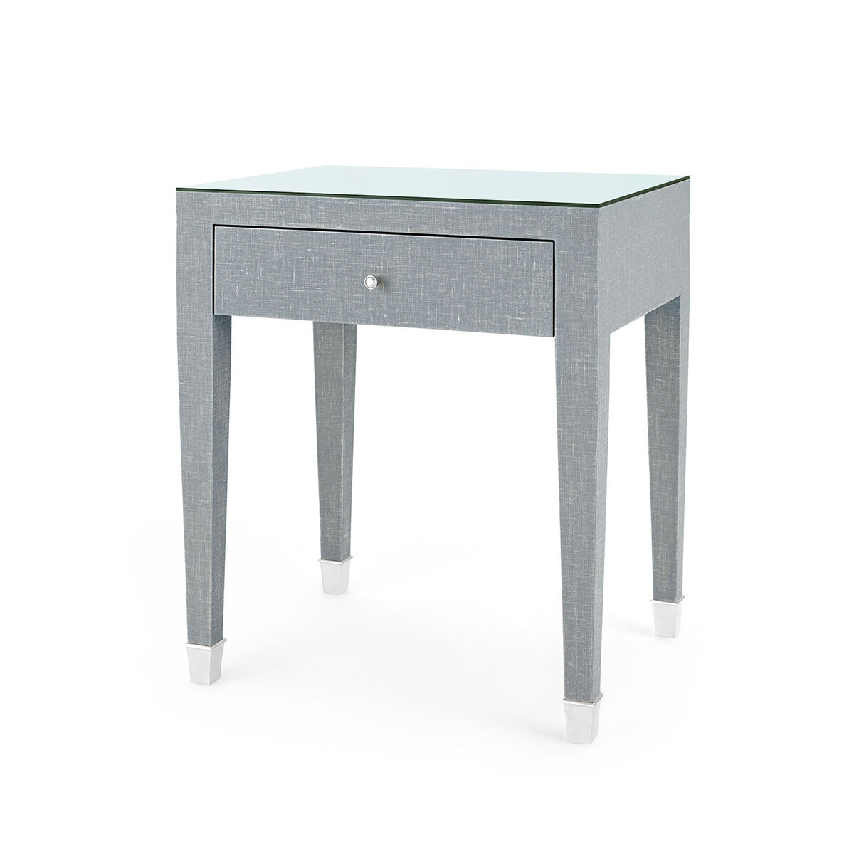 Claudette 1-Drawer Side Table with Glass Top, Washed Winter Gray