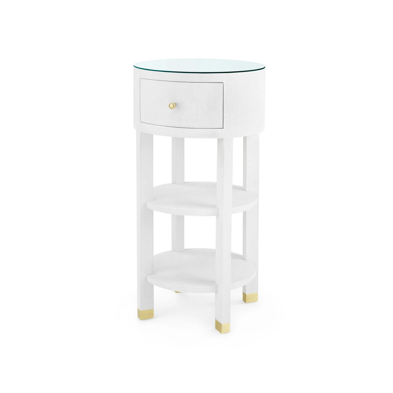 Claudette 1-Drawer Round Side Table with Glass Top, Cream