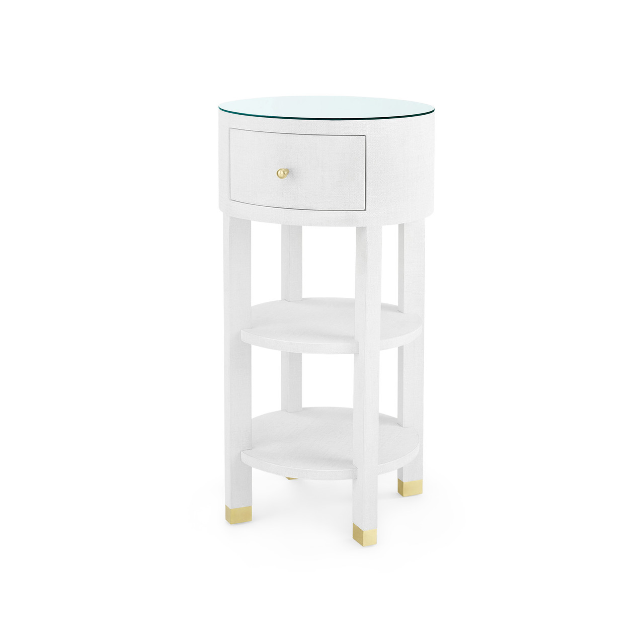 Claudette 1-Drawer Round Side Table with Glass Top, Cream