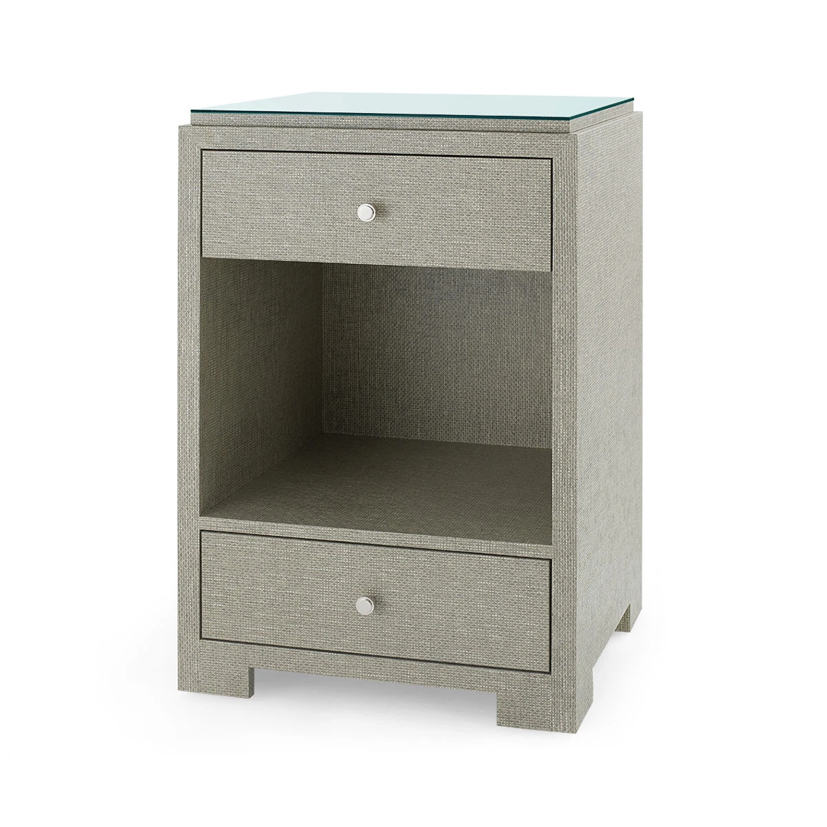 Fedor 2-Drawer Side Table with Glass Top, Moss Gray Tweed